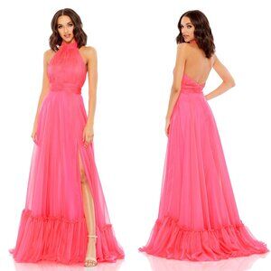 MAC DUGGAL | HIGH NECK TIERED CHIFFON HALTER GOWN #67816